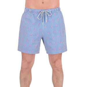 Rainforest Mens Flamingo Striped Swim Trunks Bering Sea Blue 7 Inch Inseam Small